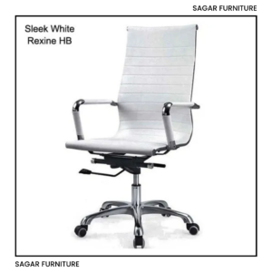 Sleek White Rexine Adjustable Revolving Chair